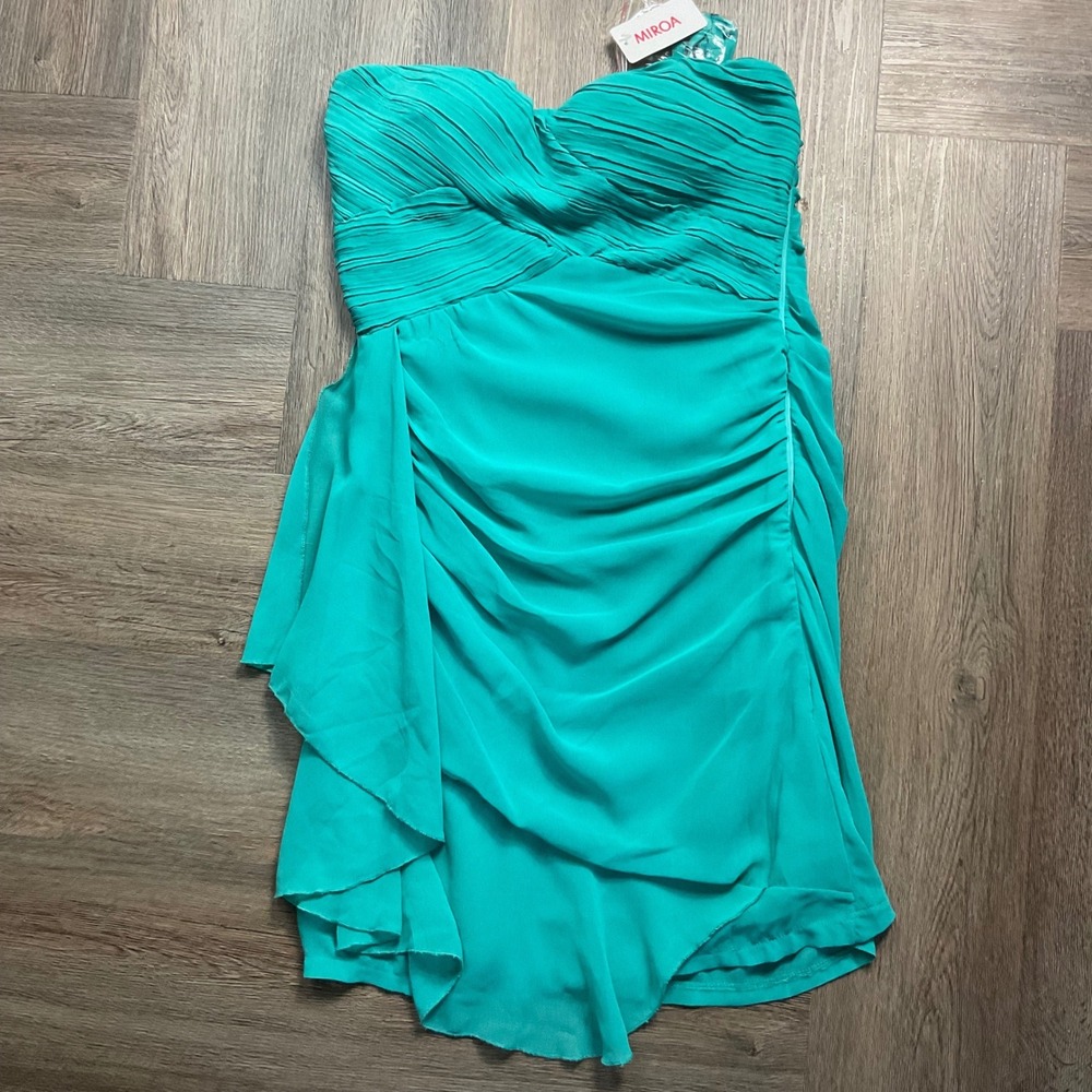 NWT Miroa Ruched Strapless Chiffon Dress Small Teal Green Fairy Homecoming Y2K